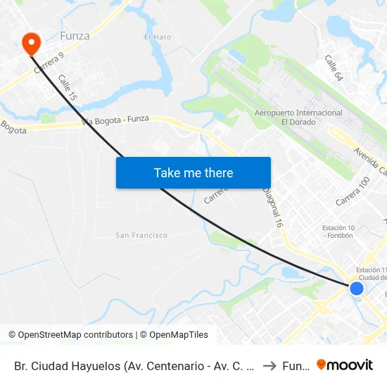 Br. Ciudad Hayuelos (Av. Centenario - Av. C. De Cali) to Funza map