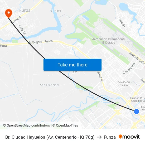 Br. Ciudad Hayuelos (Av. Centenario - Kr 78g) to Funza map