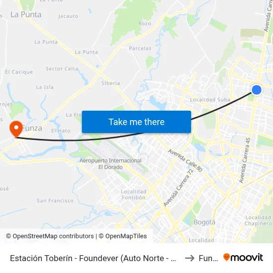 Estación Toberín - Foundever (Auto Norte - Cl 166) to Funza map