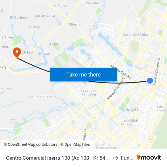 Centro Comercial Iserra 100 (Ac 100 - Kr 54) (B) to Funza map