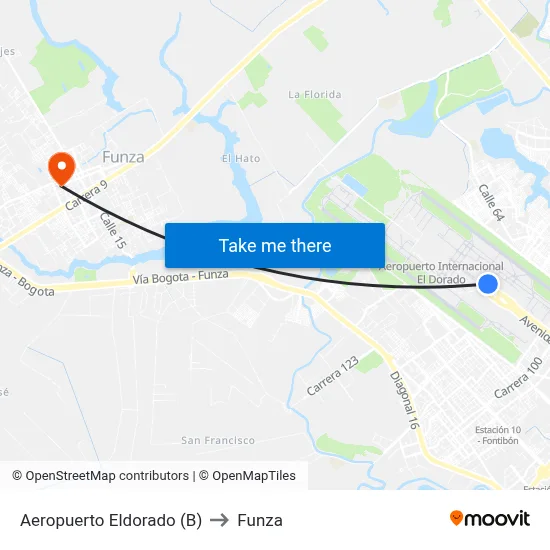 Aeropuerto Eldorado (B) to Funza map