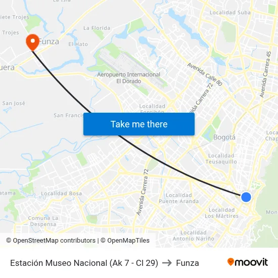 Estación Museo Nacional (Ak 7 - Cl 29) to Funza map