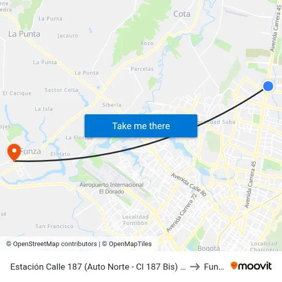 Estación Calle 187 (Auto Norte - Cl 187 Bis) (A) to Funza map