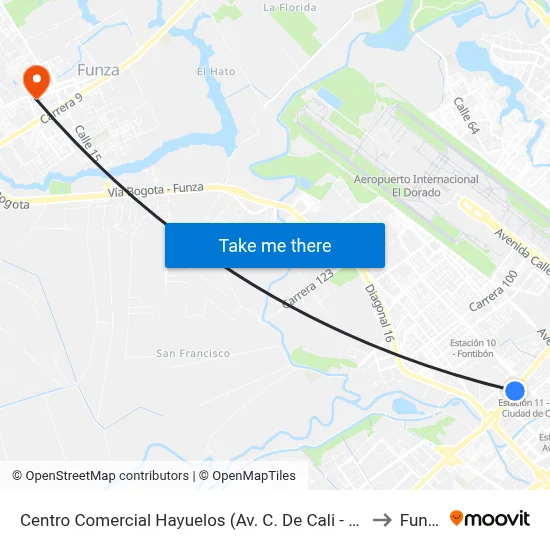 Centro Comercial Hayuelos (Av. C. De Cali - Cl 20) to Funza map