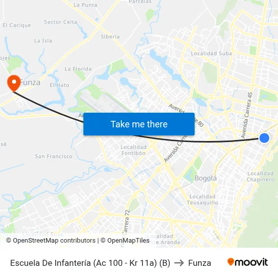 Escuela De Infantería (Ac 100 - Kr 11a) (B) to Funza map