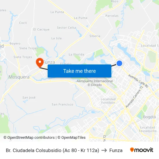 Br. Ciudadela Colsubsidio (Ac 80 - Kr 112a) to Funza map