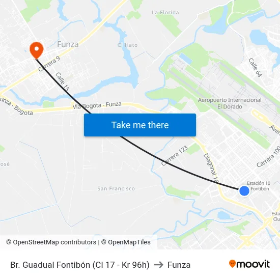 Br. Guadual Fontibón (Cl 17 - Kr 96h) to Funza map