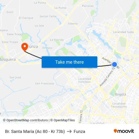 Br. Santa María (Ac 80 - Kr 73b) to Funza map