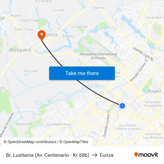 Br. Lusitania (Av. Centenario - Kr 68b) to Funza map