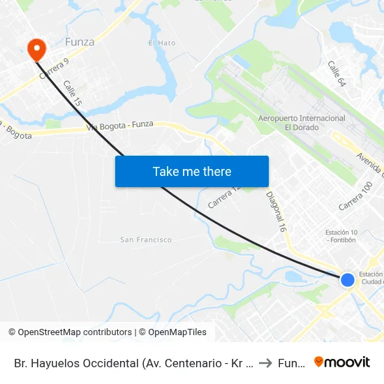 Br. Hayuelos Occidental (Av. Centenario - Kr 87) to Funza map