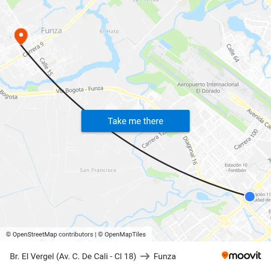 Br. El Vergel (Av. C. De Cali - Cl 18) to Funza map
