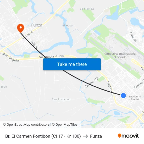 Br. El Carmen Fontibón (Cl 17 - Kr 100) to Funza map