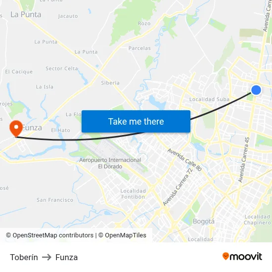 Toberín to Funza map