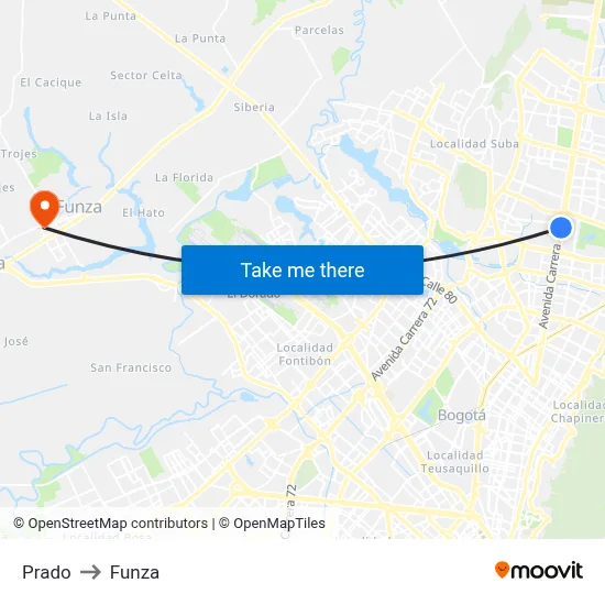 Prado to Funza map