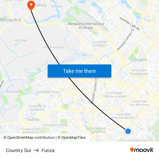 Country Sur to Funza map
