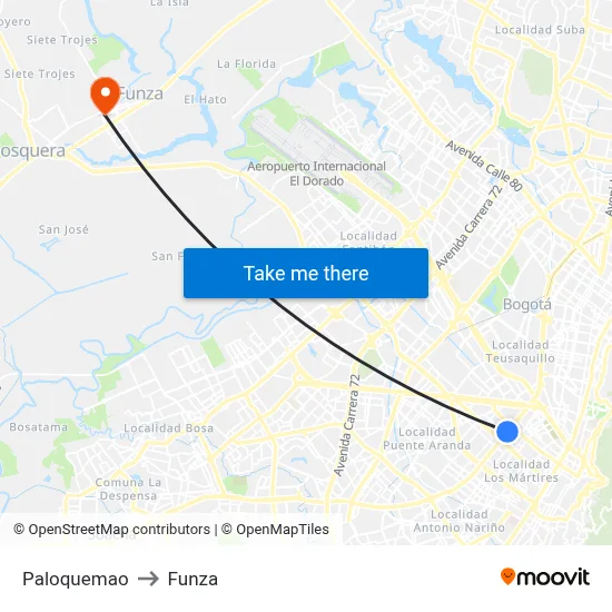 Paloquemao to Funza map