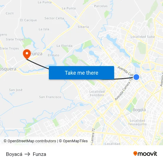 Boyacá to Funza map