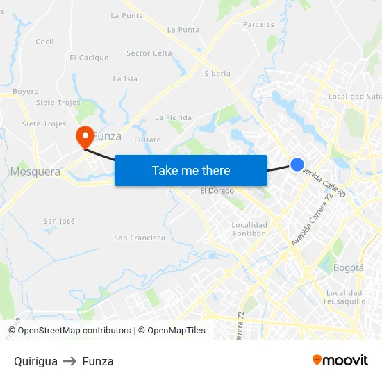 Quirigua to Funza map