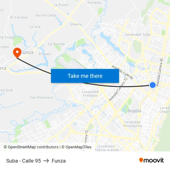 Suba - Calle 95 to Funza map