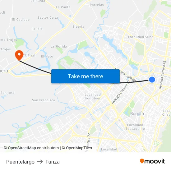 Puentelargo to Funza map
