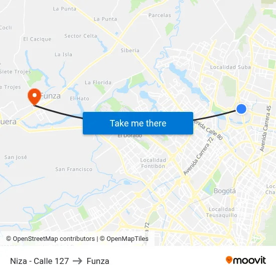 Niza - Calle 127 to Funza map