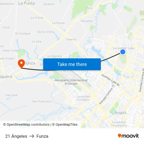 21 Ángeles to Funza map