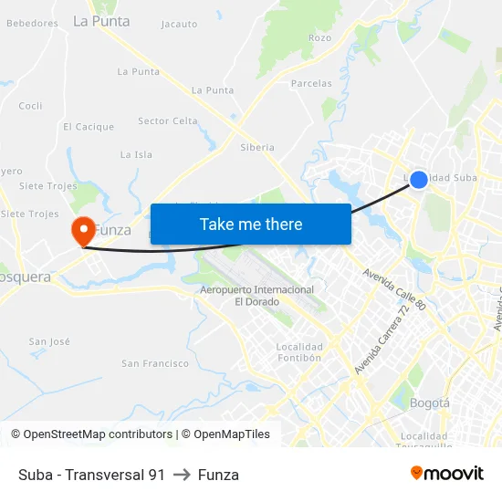 Suba - Transversal 91 to Funza map