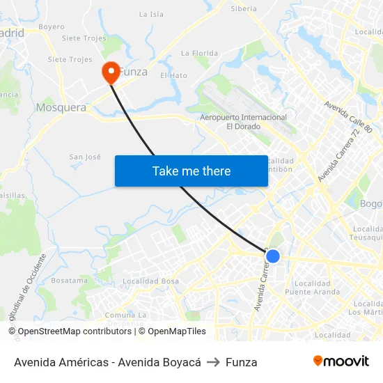 Avenida Américas - Avenida Boyacá to Funza map