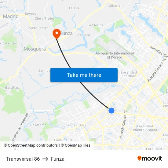 Transversal 86 to Funza map