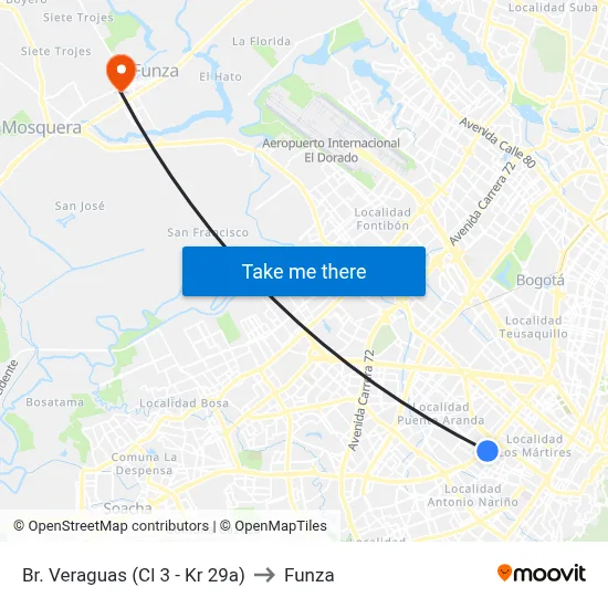 Br. Veraguas (Cl 3 - Kr 29a) to Funza map
