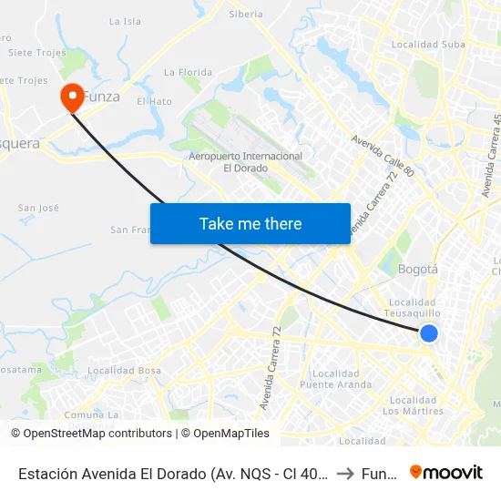 Estación Avenida El Dorado (Av. NQS - Cl 40a) to Funza map