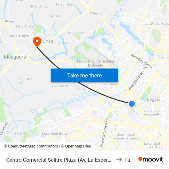 Centro Comercial Salitre Plaza (Av. La Esperanza - Kr 68a) to Funza map