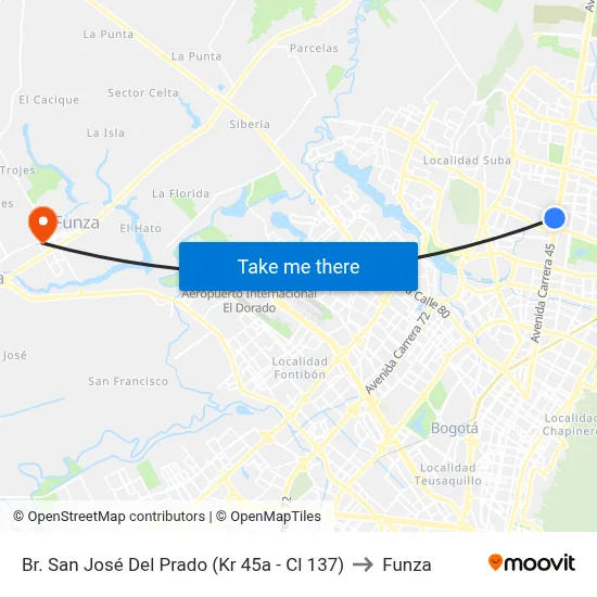 Br. San José Del Prado (Kr 45a - Cl 137) to Funza map