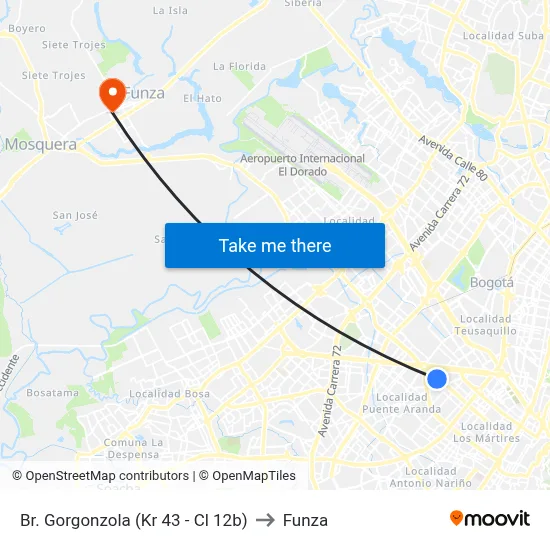 Br. Gorgonzola (Kr 43 - Cl 12b) to Funza map