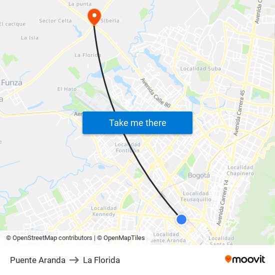 Puente Aranda to La Florida map