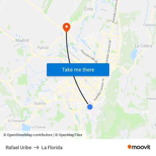 Rafael Uribe to La Florida map
