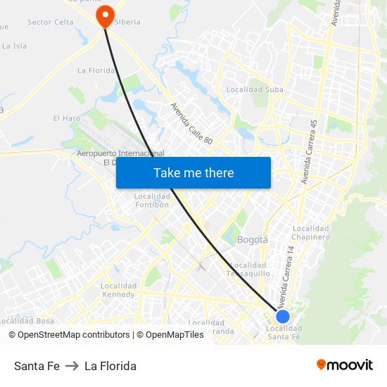 Santa Fe to La Florida map