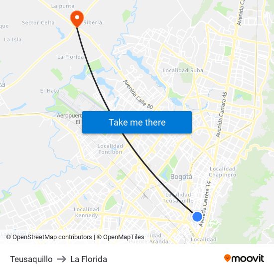 Teusaquillo to La Florida map