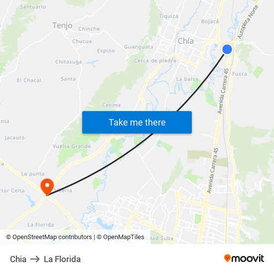 Chia to La Florida map