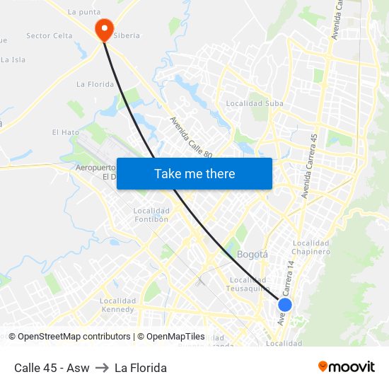 Calle 45 - Asw to La Florida map