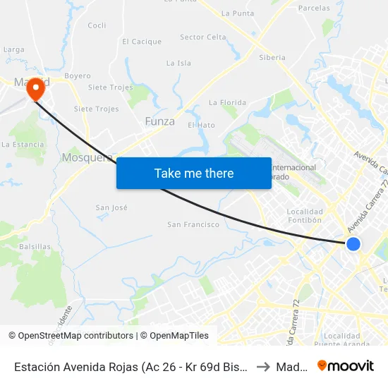 Estación Avenida Rojas (Ac 26 - Kr 69d Bis) (B) to Madrid map