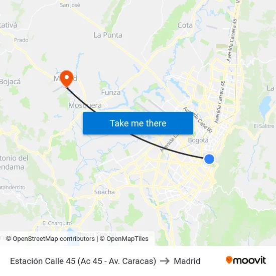 Estación Calle 45 (Ac 45 - Av. Caracas) to Madrid map