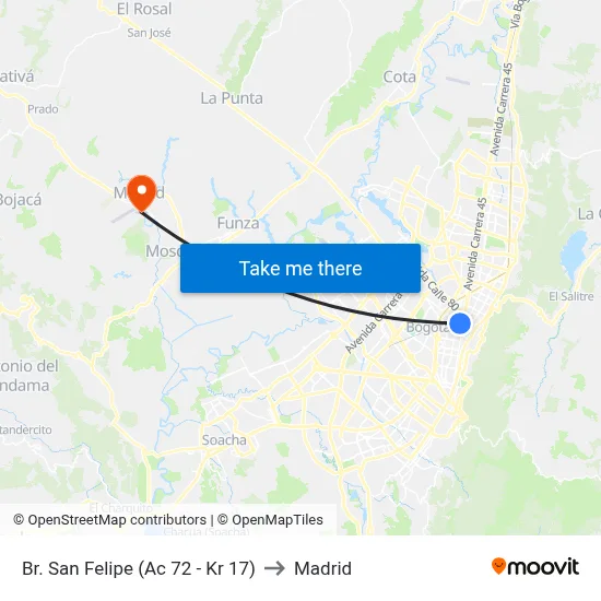 Br. San Felipe (Ac 72 - Kr 17) to Madrid map