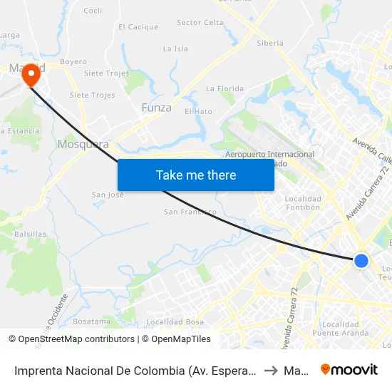 Imprenta Nacional De Colombia (Av. Esperanza - Kr 66) to Madrid map