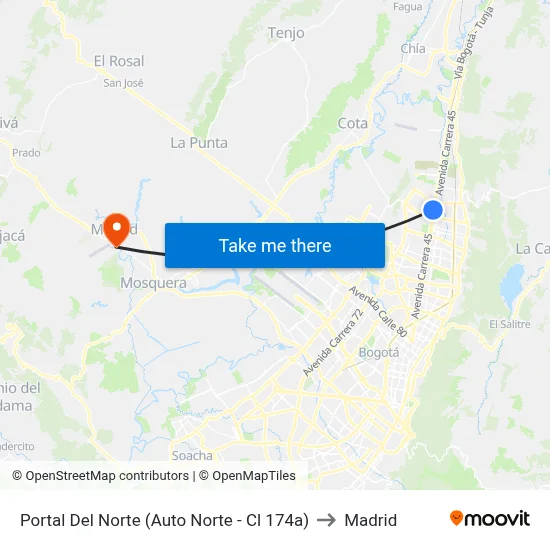 Portal Del Norte (Auto Norte - Cl 174a) to Madrid map