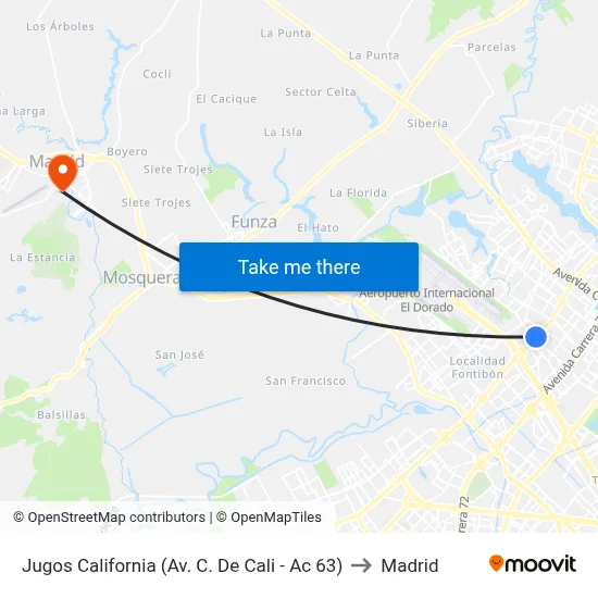 Jugos California (Av. C. De Cali - Ac 63) to Madrid map