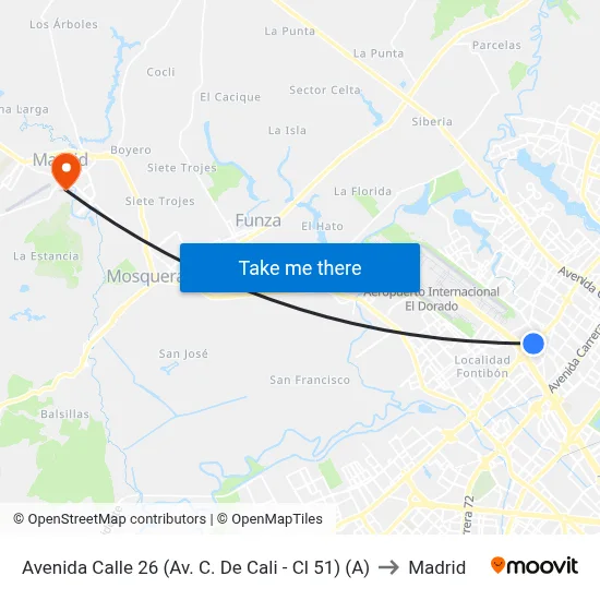 Avenida Calle 26 (Av. C. De Cali - Cl 51) (A) to Madrid map