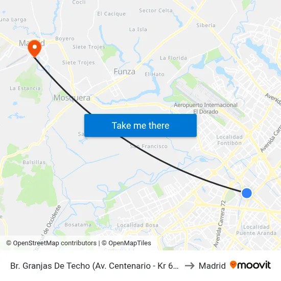 Br. Granjas De Techo (Av. Centenario - Kr 65) to Madrid map