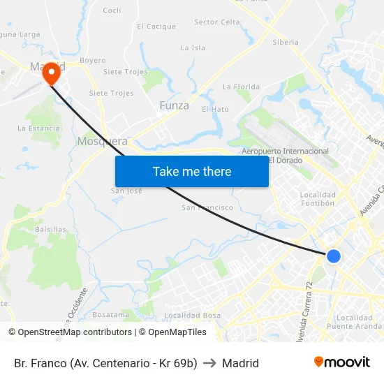 Br. Franco (Av. Centenario - Kr 69b) to Madrid map