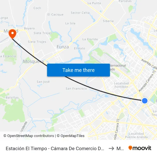 Estación El Tiempo - Cámara De Comercio De Bogotá (Ac 26 - Kr 68b Bis) to Madrid map